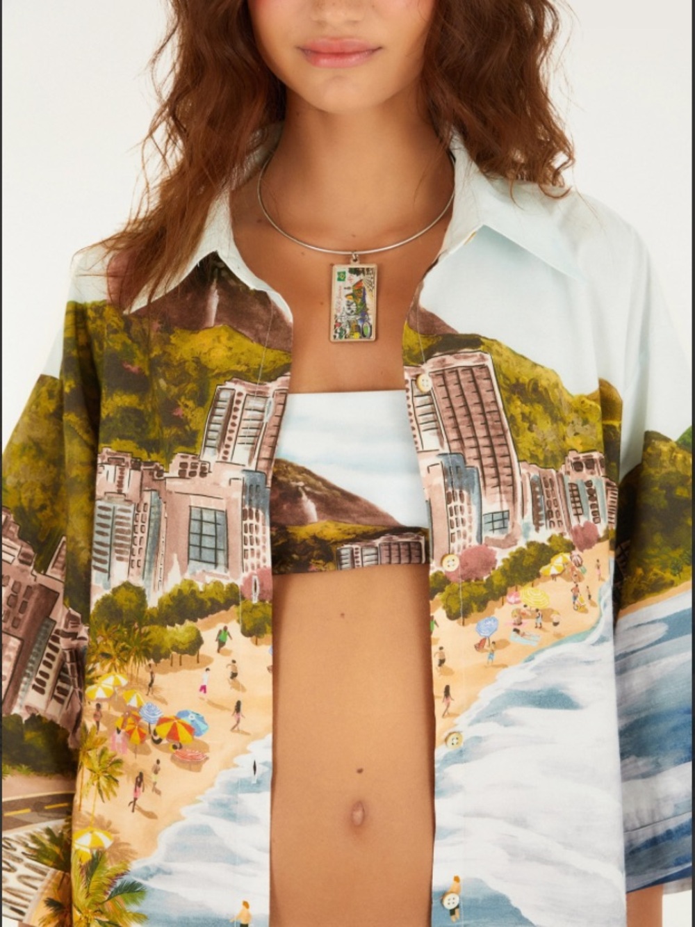 Farm Rio Copacabana Beach Multicolor Collar Neckline button up shirt size M - Picture 3 of 12